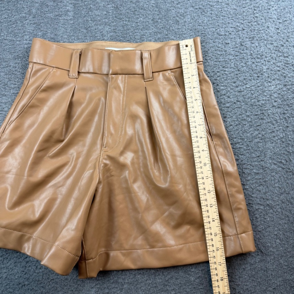 Abercrombie & Fitch Vegan Leather Shorts Women's S Tan Pleated High Rise - Picture 4 of 7